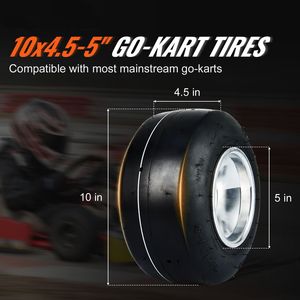 2-Pack 10x4.5 5\" <b>Go</b> <b>Kart</b> Wheels Aluminum Alloy Rims with Rubber <b>Tires</b> Hub Rim Fit Bolt P for Front Wheels - Product Image 2