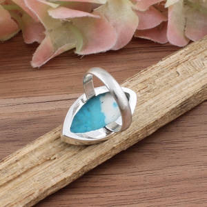 แหวนเงินแท้ 925 ประดับด้วยเทอร์ควอยซ์สีน้ำเงินธรรมชาติ ดีไซน์เรียบหรู ประณีต สำหรับผู้หญิง งานแฮนด์เมด คลาสสิก เหมาะสำหรับงานปาร์ตี้ ขายส่ง - Product Image 6