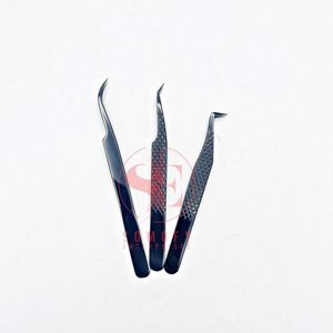 Pinzas de pestañas de acero inoxidable con punta de fibra de 90 grados, herramienta de extensión de pestañas negras de Plasma brillante, logotipo personalizable - Product Image 4