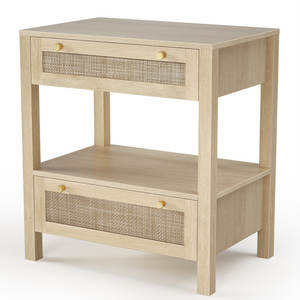 Table de chevet en rotin à double tiroir - Product Image 5