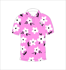 เสื้อโปโลพิมพ์ลายดอกไม้สีชมพูสำหรับผู้ชายแขนสั้นลำลองแฟชั่นฤดูร้อนเสื้อโปโลกอล์ฟ - Product Image 1