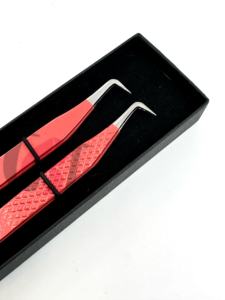 Nouvelles pinces à cils japonaises en acier inoxydable anti-magnétique, à 90 degrés, volume boot, couleur mandarine, à dents de 10 mm, personnalisables - Product Image 2