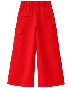 Pantalon cargo ample rouge vif pour femme, taille élastique, en molleton décontracté, coupe ample, streetwear, confortable, pour l'hiver - Product Image 2