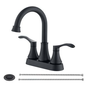 Rubinetto per lavabo bagno camper nero opaco a 2 maniglie con 3 fori, set di scarichi a scomparsa in acciaio inossidabile, rubinetti per lavabo di alta qualità - Product Image 1