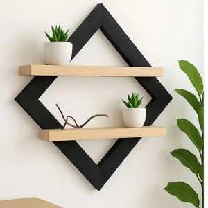 Modern Dual Tone Wooden Adjustable Floating <b>Wall</b> <b>Shelf</b> Single Tier Vertical <b>Mounted</b> Flexible Storage Flower Pot Rack - Product Image 4