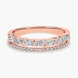 Women's Luxury Two <b>Row</b> Diagonal Marquise and Pave Filled Diamond Band in White Gold - Product Image 5