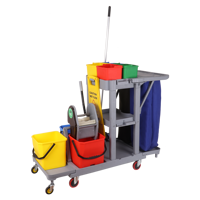 Chariot de ménage multifonctionnel robuste à 4 roues pivotantes, structure en acier, semi-fermé, 3 étagères, capacité de 200 lb, bac supérieur de 8 L
