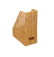 Organisateur de bureau en rotin tressé à la main, panier de rangement vertical haut en osier, support de rangement rustique naturel pour livres et documents
