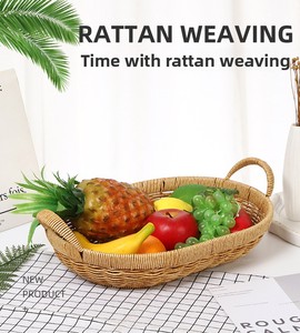 Großhandel Handgewebtes PP-<span class=keywords><strong>Rattan</strong></span> Aufbewahrungstablett Ovaler Korb Brot- und Speiseplatte Obst- und Kuchenplatte Serviertablett - Product Image 3