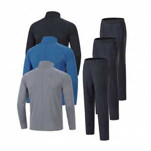 ชุดวอร์มผู้ชายแบบซิป 1/4 สีพื้น เสื้อแขนยาว กางเกงเอวยางยืด แห้งเร็ว สปอร์ต ฟิตเนส ชุดลำลองสำหรับฤดูใบไม้ร่วง - Product Image 2