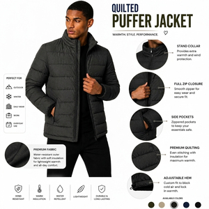 Chaqueta Acolchada Negra con Cuello Alto, Cierre de Cremallera, Resistente al Viento, Abrigo de Invierno, Corte Regular, Relleno de Poliéster, Estilo Casual - Product Image 6