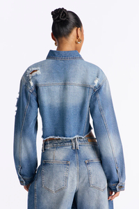 Women's Oversized Distressed <b>Denim</b> <b>Jacket</b> Vintage Washed Ripped Jean <b>Jacket</b> Women's Distressed <b>Denim</b> <b>Jacket</b> <b>Crop</b> Top Ripped Hole - Product Image 4