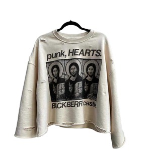 เสื้อสเวตเชิ้ตแฟชั่นใหม่ ผ้าคอตตอนเทอร์รี่ ทรงโอเวอร์ไซส์ พิมพ์ลาย DTG ไหล่ตก แต่งดีเทลขาดๆ แขนยาว ทรงบ็อกซี่ ตัดสั้น - Product Image 6