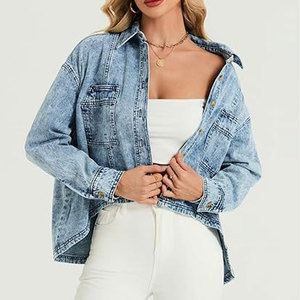เสื้อแจ็คเก็ตยีนส์โอเวอร์ไซส์สำหรับผู้หญิง น้ำหนักเบา แขนทรงปีกค้างคาว เสื้อเชิ้ตเดนิมสไตล์ลำลอง แฟชั่นฤดูใบไม้ผลิ ทรงหลวม ใส่สบาย - Product Image 6