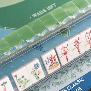 Tuiles de Mahjong américaines en acrylique, motif en bois à 4 couches, ensemble portable, jeu classique - Product Image 1