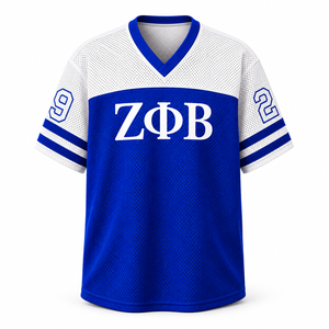 Zeta Phi Beta Mesh V-Neck T-Shirt Blue White Color Block <b>Short</b> Sleeve Men's Sporty Casual Wear Breathable Regular Fit - Product Image 1