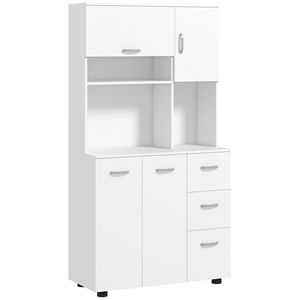 Dispensa da cucina bianca autoportante da 66 pollici con credenza e 2 armadietti grandi, 1 armadietto a scomparsa e 3 cassetti, ideale per ville - Product Image 1