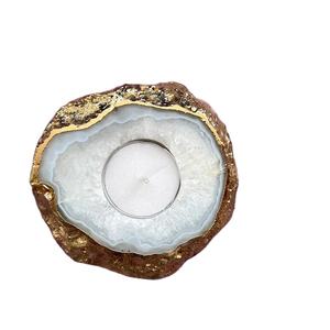 Bougeoir à tiroir décoratif exclusif en pierre d'agate bleue Poignées polies à bord doré pour meubles de maison, de bureau et d'hôtel - Product Image 3