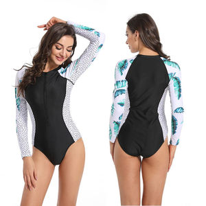 Maillot de bain une pièce à manches longues pour femme, néoprène UPF50+ 2,5 mm, noir et vert, vêtements de sport - Product Image 2