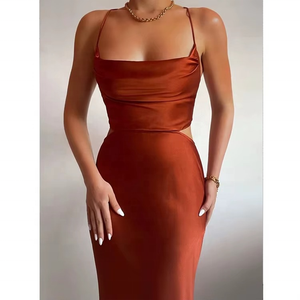 Vestido Maxi Casual de Satén Transpirable con Cremalleras, sin Mangas, sin Espalda, con Cintura Natural y Diseño Hueco, para Fiesta, Verano 2026, para Mujer - Product Image 3