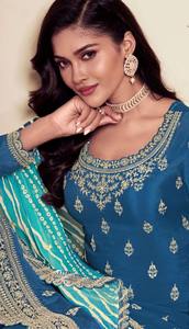 Traje Salwar Kameez Étnico de Lujo, Viscosa Chinon, Bordado Zari, con Lentejuelas, Conjunto de Salwar Anarkali Kurta y Pantalón con Dupatta - Product Image 6