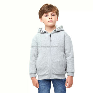 เสื้อมีฮู้ดแบบสวมหัวสำหรับเด็กสีเขียวเสื้อมีฮู้ดผ้าฟลีซผ้าฝ้ายสีทึบเสื้อสวมหัวสำหรับเด็ก - Product Image 6