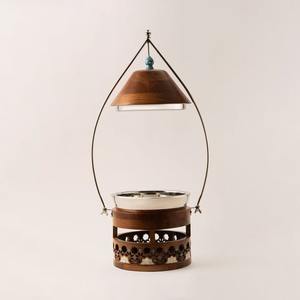 Luxury Wooden & Metal Chafing Dish With Mop Inlay Hanging Wooden Lid Stainless Steel <b>Food</b> <b>Warmer</b> For Ramadan Buffet Hotel Supply - Product Image 1