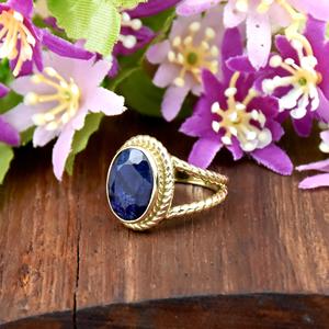Blue Sapphire <b>Ring</b> Gold Vermeil Oval Gemstone <b>Statement</b> <b>Ring</b> September Birthstone Gift for Her - Product Image 5