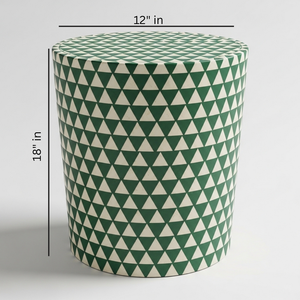 Mesa Auxiliar Redonda Industrial Verde con Incrustaciones de Hueso, Taburete de Tambor con Patrón Triangular Hecho a Mano para Uso en Entradas y Escuelas, Venta al por Mayor - Product Image 2