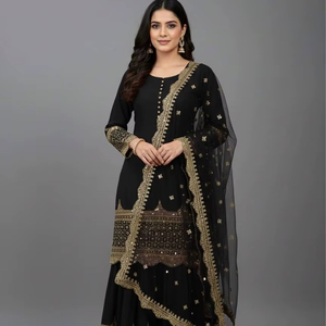 Conjunto de Top y Pantalón de Diseño Moderno para Mujer de Ramdev Trading, con Dupatta de Seda Elástica de Secado Rápido para Todas las Temporadas, Bodas y Diwali - Product Image 1