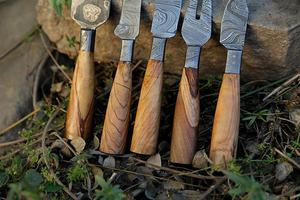 Hand Forged Damascus Steel 5 Pcs Cheese <b>Knife</b> Chef <b>Set</b> Olive Wood Ergonomic Handle OEM ODM Customizable Kitchen Cheese <b>Knives</b> - Product Image 4