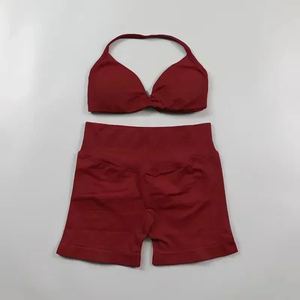 Conjunto Deportivo Personalizado con Logotipo, 2 Piezas, Top Deportivo con Tirantes para Mujer, Pantalones Cortos de Yoga, Ropa Deportiva, Conjunto de Yoga sin Costuras - Product Image 3