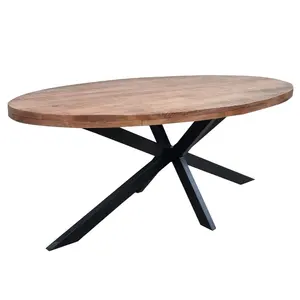 Tavolo da pranzo ovale di vendita caldo di legno massiccio 2022 tavolo da pranzo ovale di stile industriale di legno solido con le gambe metriche