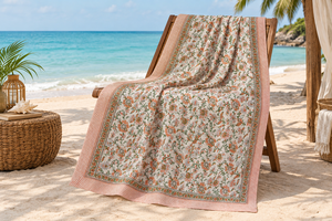 Floral Print Cover Up Beach <b>Sarong</b> Lightweight Sun Blanket Orange Green White Travel Towel - Product Image 5