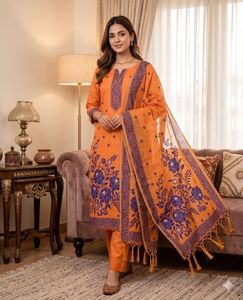 Salwar Kameez traditionnel en coton Muga Jamdani Pichwai pour femmes - occasions de mariage et de Diwali - Product Image 5