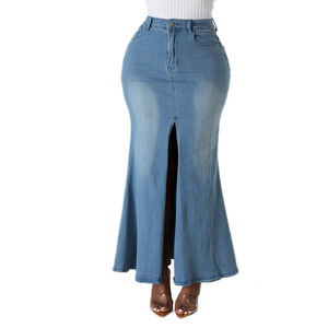 Nouvelle jupe longue en jean pour femme, style Y2K vintage, taille haute, coupe droite, grande jupe crayon évasée pour l'été - Product Image 1