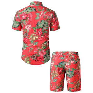 เสื้อเชิ้ตและกางเกงขาสั้นลายพิมพ์สำหรับผู้ชาย ผ้าฝ้าย 100% สไตล์ลำลองสำหรับฤดูร้อน วันหยุดพักผ่อน ชายหาด ลายดอกไม้แบบฮาวาย - Product Image 2