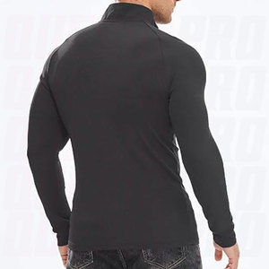 T-shirts de sport pour hommes à col zippé, coupe musclée, côtelés, à manches longues, ajustés, respirants et anti-humidité - Product Image 3