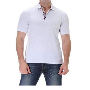 95% Cotton 5% Spandex Men's for Shirts Custom Logo Knitted <b>Fabric</b> Short Sleeves Turtleneck Collar Golf Fashion - Product Image 2