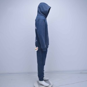 Best Quality Blue Cotton Hooded Tracksuit Full Sleeve Solid Color Casual Autumn Wear Regular Fit Side Pockets Drawstring Closure - Product Image 3