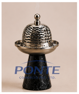 Quemador de incienso moderno de metal con base de mármol negro natural, soporte para Bakhoor en oro antiguo y Dhoop Dani para decoración de hogar de alta gama. - Product Image 5