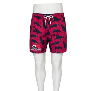 ORVO Men's Heat-Transfer Printed Elastic Waist Sport <b>Shorts</b> Quick Dry Drawstring Mid Waist <b>Black</b> Polyester <b>Beach</b> Style 180g - Product Image 5