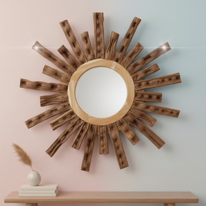 100% Reclaime Driftwood Sunburst Wall <b>Mirror</b> Round Wooden Decorative Coastal Boho <b>Hanging</b> <b>Mirrors</b> For Living Room Hotel Home - Product Image 2
