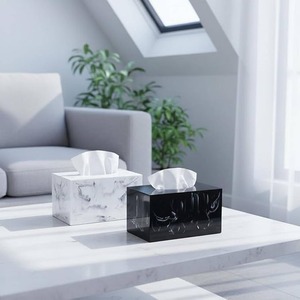 Boîte à mouchoirs en résine effet marbre blanc de luxe, porte-mouchoirs carré moderne, organisateur décoratif pour la maison, la salle de bain, le bureau, la table - Product Image 4