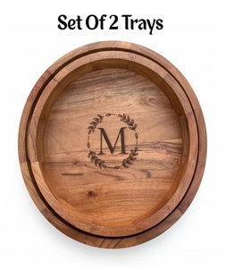 Handmade Round Acacia Wood Serving Tray Scalloped Edge Decorative <b>Coffee</b> <b>Table</b> Platter Wooden Kitchenware Food - Product Image 4