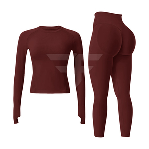 Joyyoung Women's Workout Sets 2 Piece Solid Ruched Breathable Seamless Long Sleeve <b>Top</b> High Waist Full Length for Leggings Gym - Product Image 1