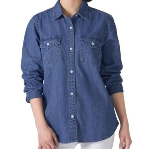 Camisa de Mezclilla para Mujer, con Botones, Manga Tres Cuartos, Color Sólido, Blusa Casual con Bolsillos, Corte Regular - Product Image 4