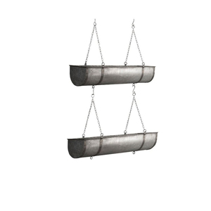 Jardinera Colgante de Hierro Galvanizado de 2 Niveles, Estilo Rústico Vintage, Jardinera Colgante de Metal Galvanizado de 2 Niveles con Cadena en Oferta - Product Image 1