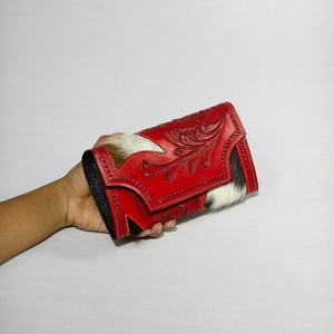Women Hair On Tooled Leather Bifold <b>Wallet</b> Genuine Cowhide Hand Stitched Leather <b>Wallet</b> Credit <b>Card</b> <b>Wallet</b> Western Floral Clutch - Product Image 4