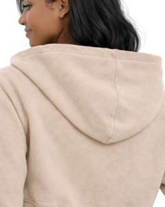 Sudadera con capucha corta personalizada para mujer, color beige, manga larga, estilo casual, para gimnasio y fitness. - Product Image 6